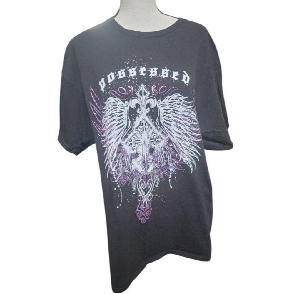 Hot Topic Possessed Winged Cross Black T-shirt Size 2XL Goth Punk Emo